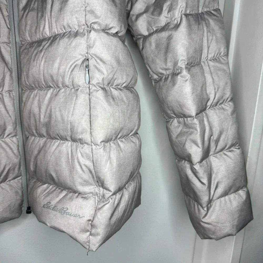 Eddie Bauer EB650 Down Quilted Puffer Jacket Silver Women’s Large Packable EUC - Picture 5 of 7